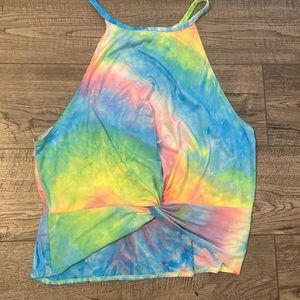 Tie-dye tank top with front knot. Junior XL